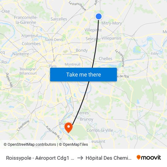 Roissypole - Aéroport Cdg1 (G1) to Hôpital Des Cheminots map