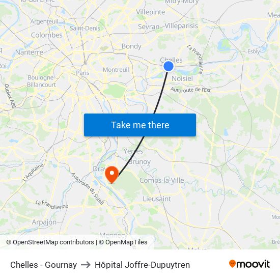 Chelles - Gournay to Hôpital Joffre-Dupuytren map