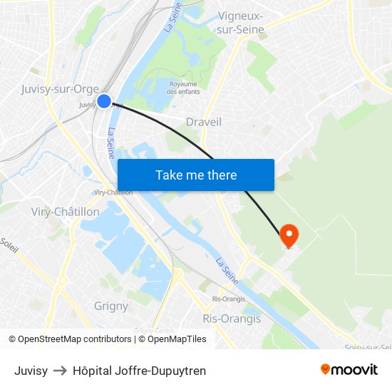 Juvisy to Hôpital Joffre-Dupuytren map