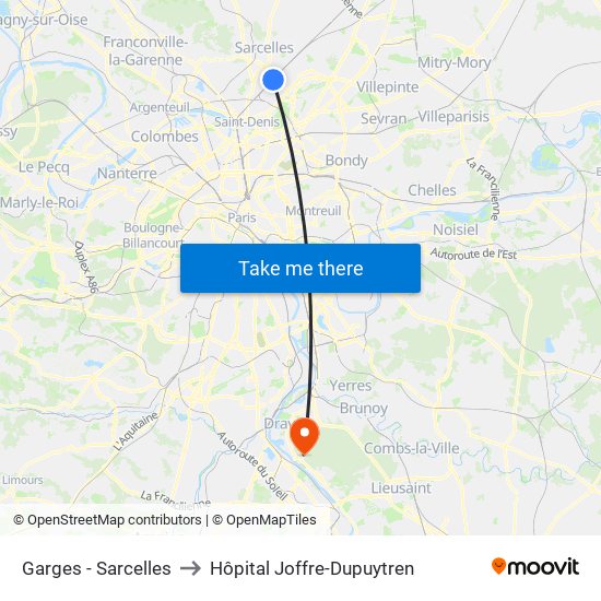 Garges - Sarcelles to Hôpital Joffre-Dupuytren map