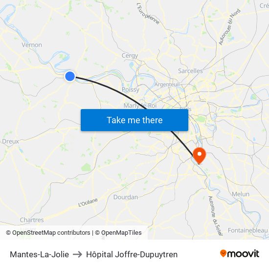 Mantes-La-Jolie to Hôpital Joffre-Dupuytren map