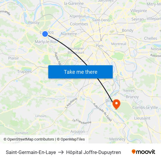 Saint-Germain-En-Laye to Hôpital Joffre-Dupuytren map