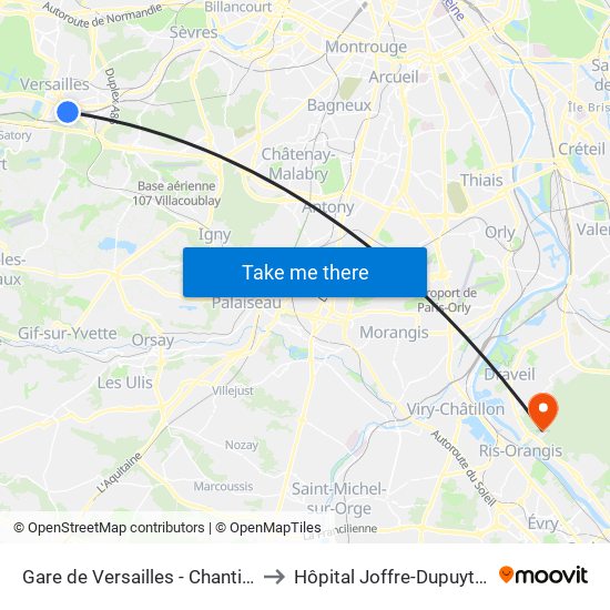 Gare de Versailles - Chantiers to Hôpital Joffre-Dupuytren map