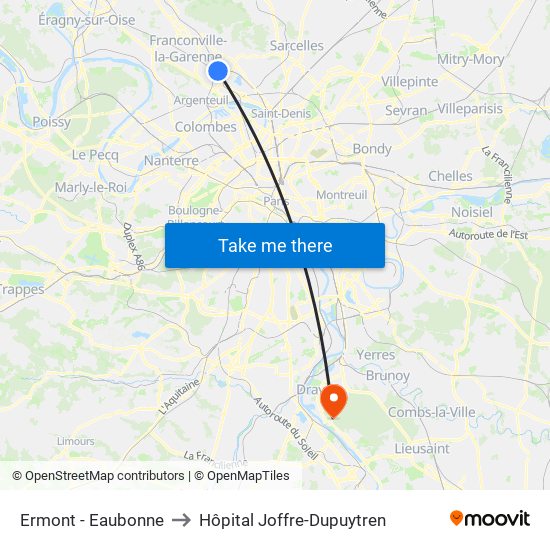 Ermont - Eaubonne to Hôpital Joffre-Dupuytren map