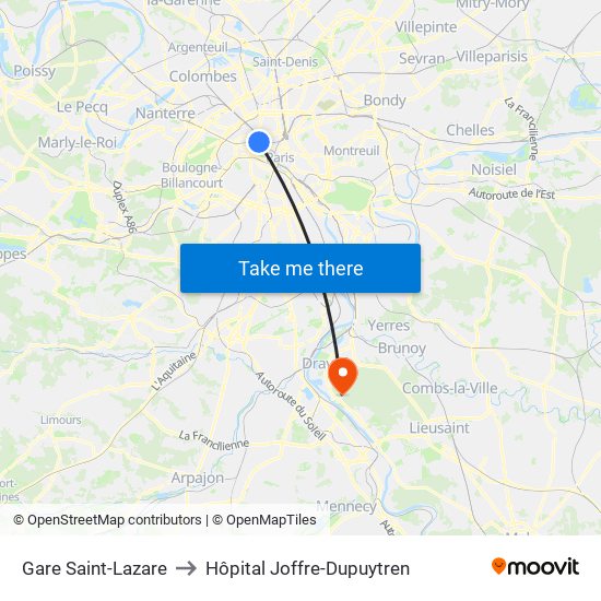 Gare Saint-Lazare to Hôpital Joffre-Dupuytren map