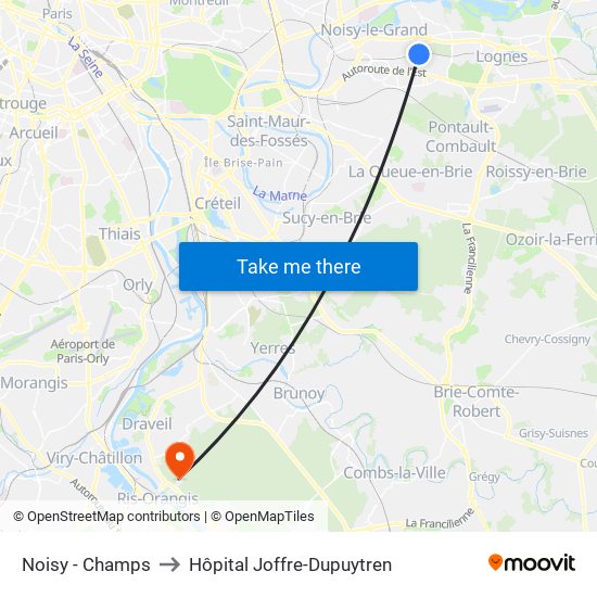 Noisy - Champs to Hôpital Joffre-Dupuytren map