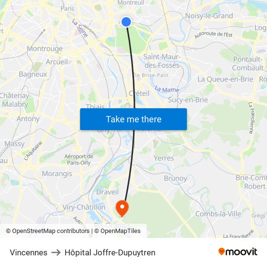 Vincennes to Hôpital Joffre-Dupuytren map