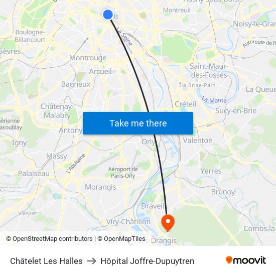 Châtelet Les Halles to Hôpital Joffre-Dupuytren map