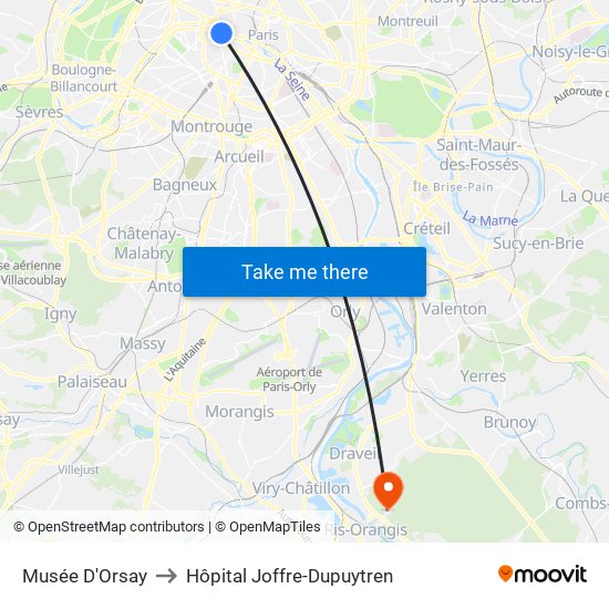 Musée D'Orsay to Hôpital Joffre-Dupuytren map