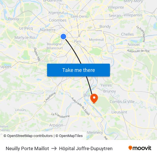 Neuilly Porte Maillot to Hôpital Joffre-Dupuytren map