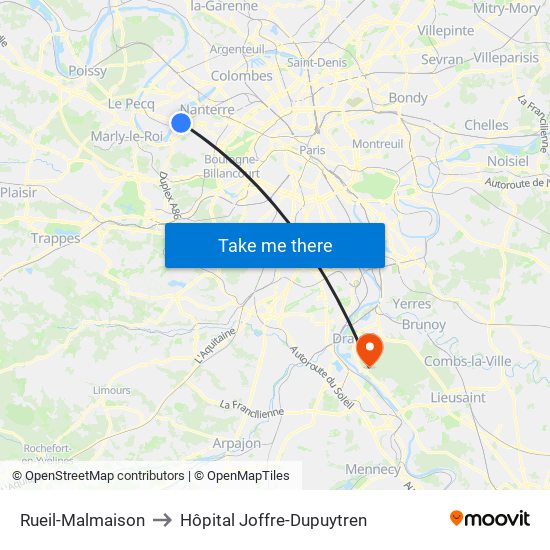 Rueil-Malmaison to Hôpital Joffre-Dupuytren map