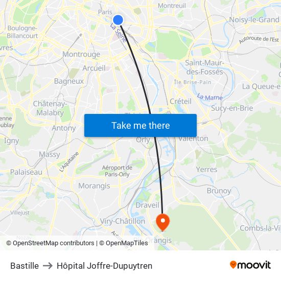 Bastille to Hôpital Joffre-Dupuytren map
