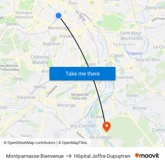 Montparnasse-Bienvenue to Hôpital Joffre-Dupuytren map