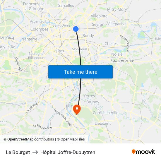 Le Bourget to Hôpital Joffre-Dupuytren map