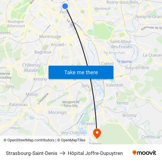 Strasbourg-Saint-Denis to Hôpital Joffre-Dupuytren map