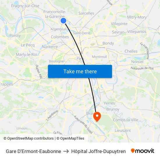 Gare D'Ermont-Eaubonne to Hôpital Joffre-Dupuytren map