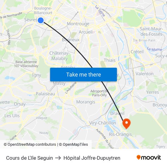 Cours de L'Ile Seguin to Hôpital Joffre-Dupuytren map