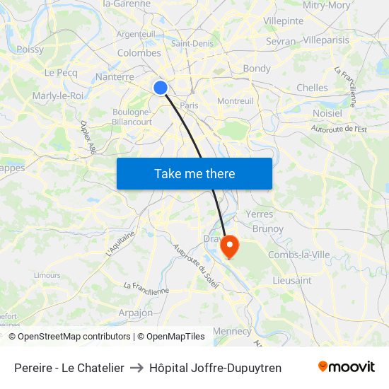 Pereire - Le Chatelier to Hôpital Joffre-Dupuytren map