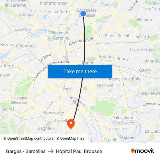 Garges - Sarcelles to Hôpital Paul Brousse map