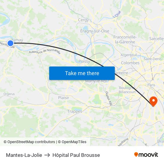 Mantes-La-Jolie to Hôpital Paul Brousse map