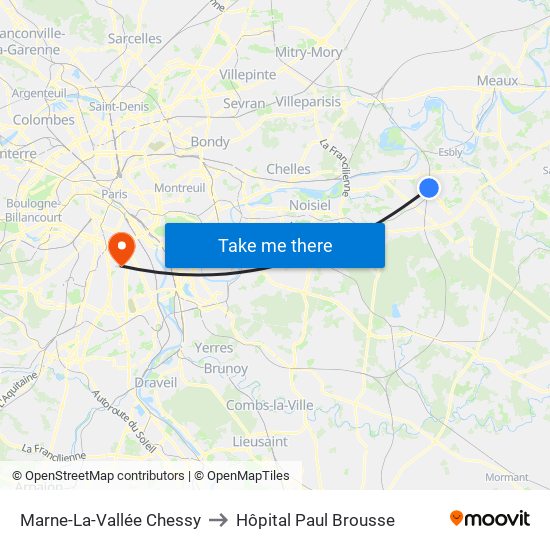 Marne-La-Vallée Chessy to Hôpital Paul Brousse map