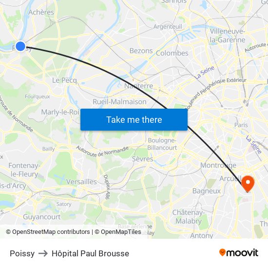 Poissy to Hôpital Paul Brousse map