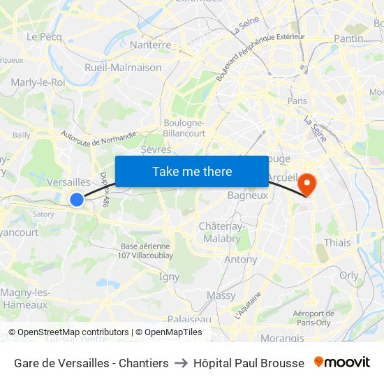Gare de Versailles - Chantiers to Hôpital Paul Brousse map