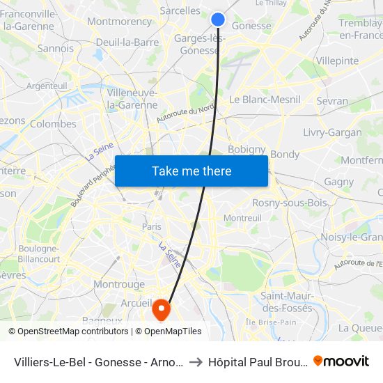 Villiers-Le-Bel - Gonesse - Arnouville to Hôpital Paul Brousse map