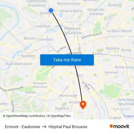 Ermont - Eaubonne to Hôpital Paul Brousse map