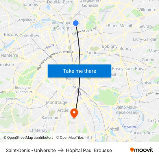 Saint-Denis - Université to Hôpital Paul Brousse map