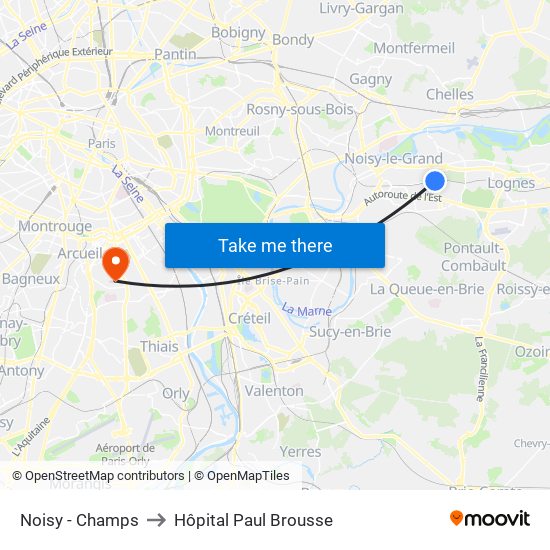 Noisy - Champs to Hôpital Paul Brousse map