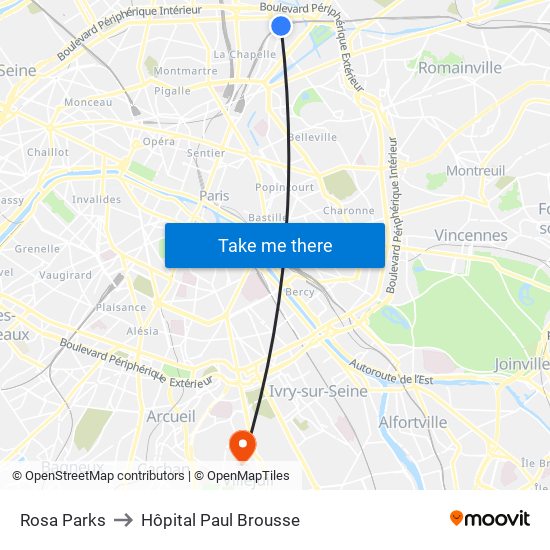 Rosa Parks to Hôpital Paul Brousse map