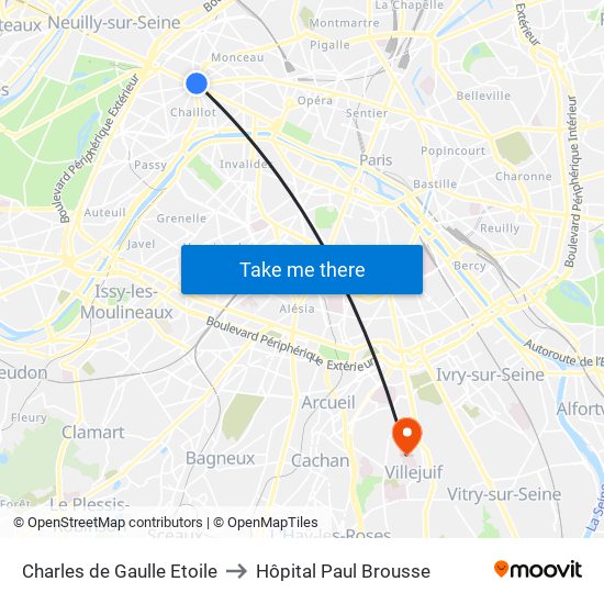 Charles de Gaulle Etoile to Hôpital Paul Brousse map