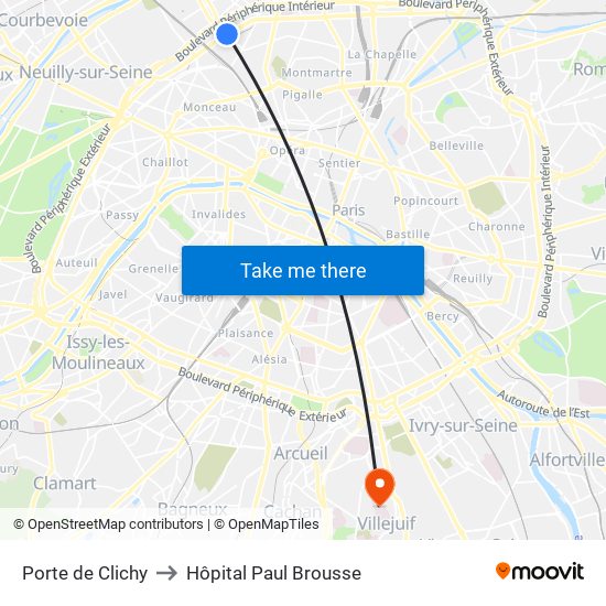 Porte de Clichy to Hôpital Paul Brousse map