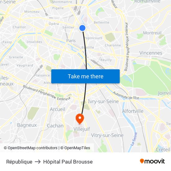 République to Hôpital Paul Brousse map
