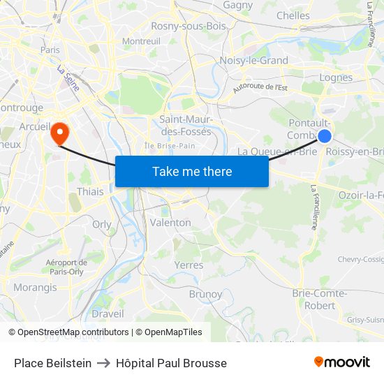 Place Beilstein to Hôpital Paul Brousse map