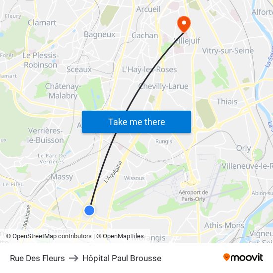 Rue Des Fleurs to Hôpital Paul Brousse map