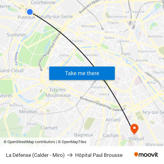 La Défense (Calder - Miro) to Hôpital Paul Brousse map