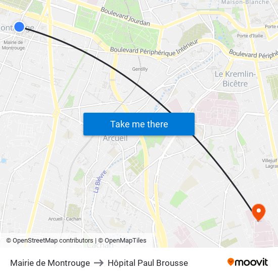 Mairie de Montrouge to Hôpital Paul Brousse map