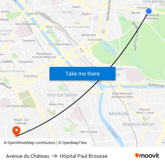 Avenue du Château to Hôpital Paul Brousse map