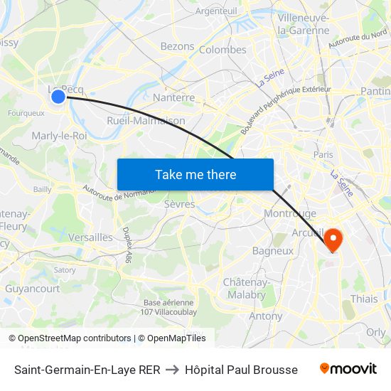 Saint-Germain-En-Laye RER to Hôpital Paul Brousse map