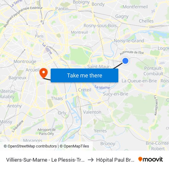 Villiers-Sur-Marne - Le Plessis-Trévise RER to Hôpital Paul Brousse map