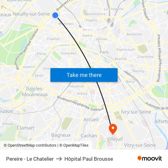 Pereire - Le Chatelier to Hôpital Paul Brousse map