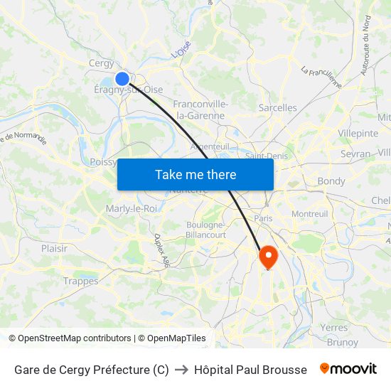 Gare de Cergy Préfecture (C) to Hôpital Paul Brousse map