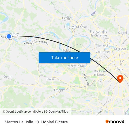 Mantes-La-Jolie to Hôpital Bicêtre map