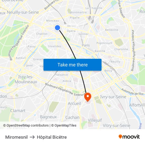 Miromesnil to Hôpital Bicêtre map