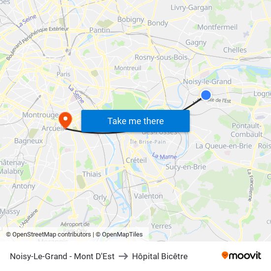 Noisy-Le-Grand - Mont D'Est to Hôpital Bicêtre map