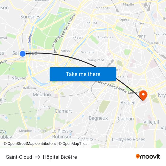 Saint-Cloud to Hôpital Bicêtre map