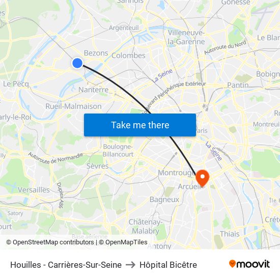 Houilles - Carrières-Sur-Seine to Hôpital Bicêtre map