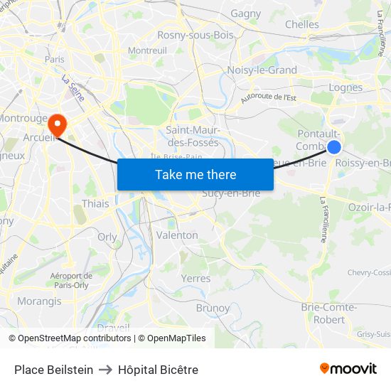 Place Beilstein to Hôpital Bicêtre map
